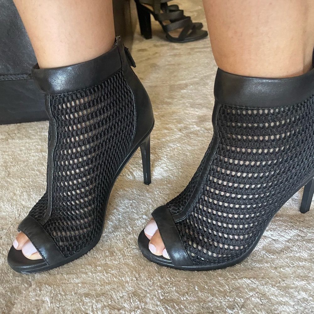 Black Mesh Peep-Toe Heels